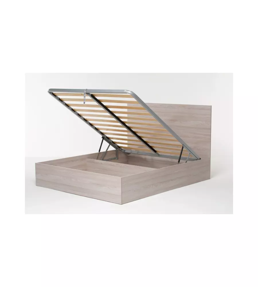 Letto matrimoniale "hi box" olmo naturale con rete e contenitore 160x190 cm
